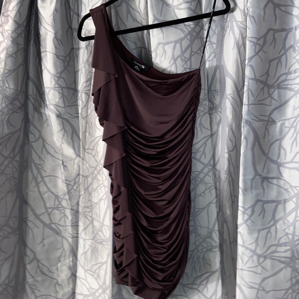 off the shoulder layered brown dress